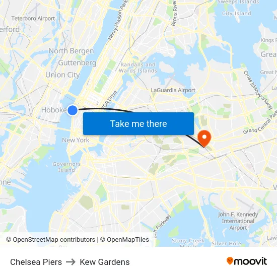 Chelsea Piers to Kew Gardens map