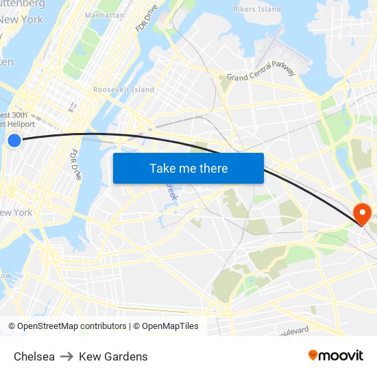 Chelsea to Kew Gardens map