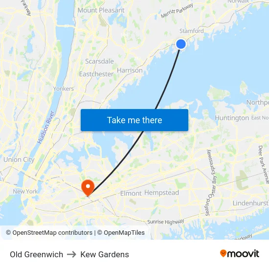 Old Greenwich to Kew Gardens map