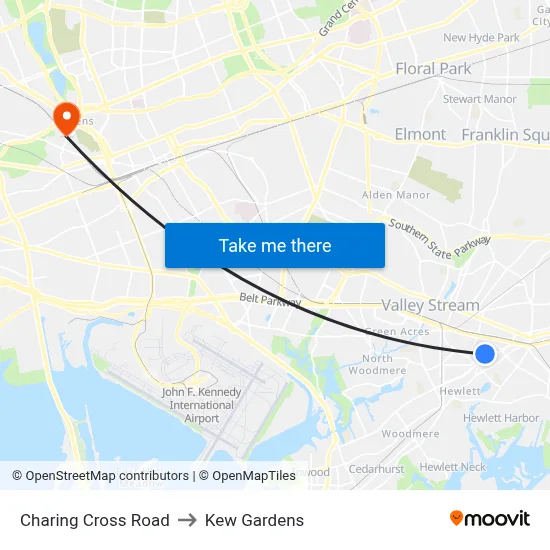 Charing Cross Road to Kew Gardens map