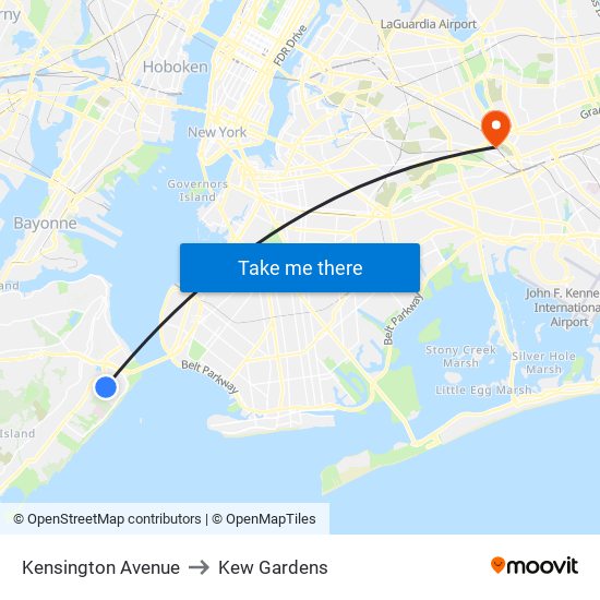 Kensington Avenue to Kew Gardens map