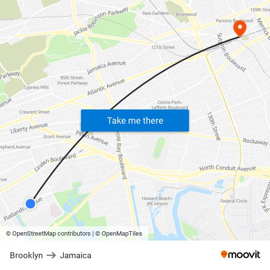 Brooklyn to Jamaica map