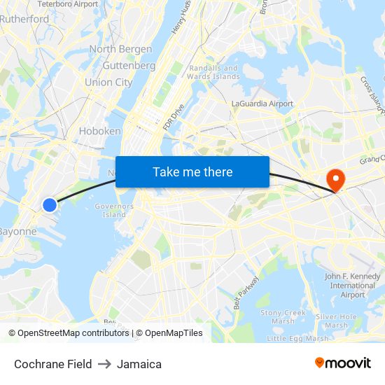 Cochrane Field to Jamaica map