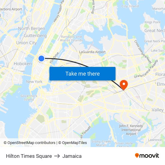 Hilton Times Square to Jamaica map