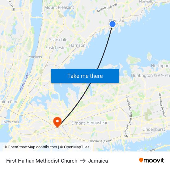 First Haitian Methodist Church to Jamaica map