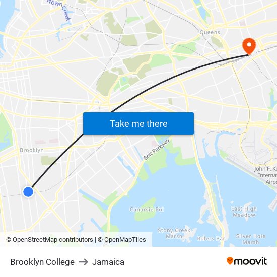 Brooklyn College to Jamaica map