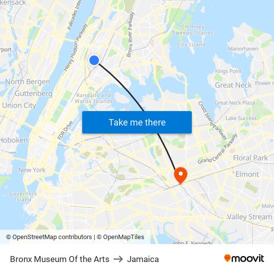 Bronx Museum Of the Arts to Jamaica map