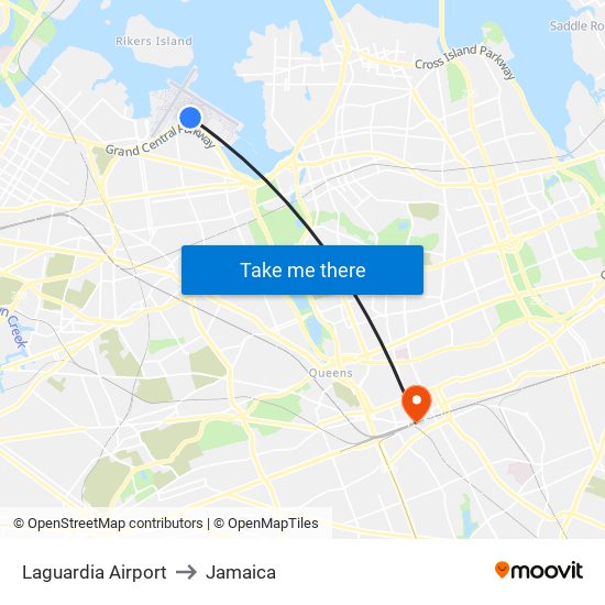 Laguardia Airport to Jamaica map