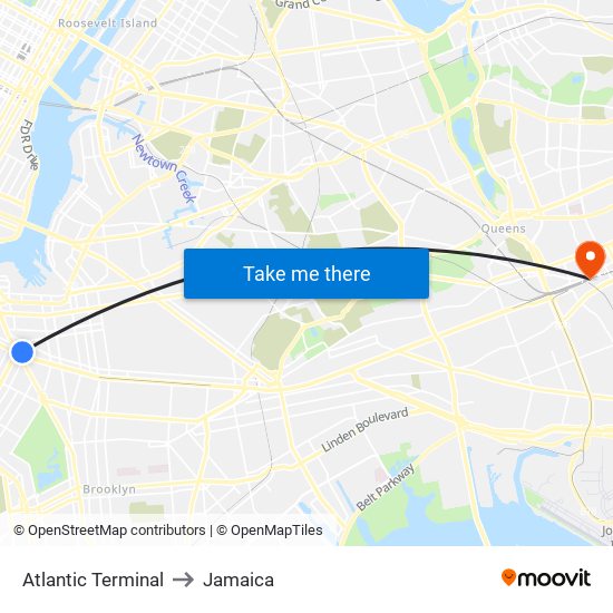 Atlantic Terminal to Jamaica map