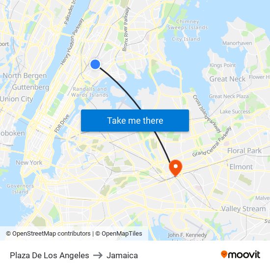 Plaza De Los Angeles to Jamaica map