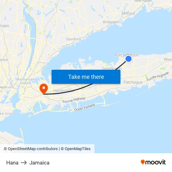 Hana to Jamaica map