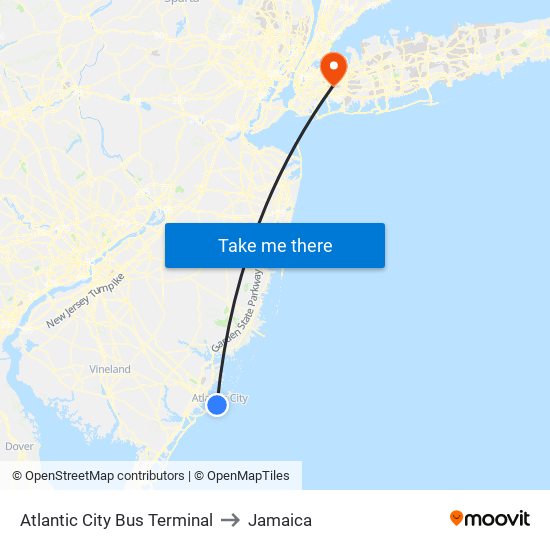 Atlantic City Bus Terminal to Jamaica map
