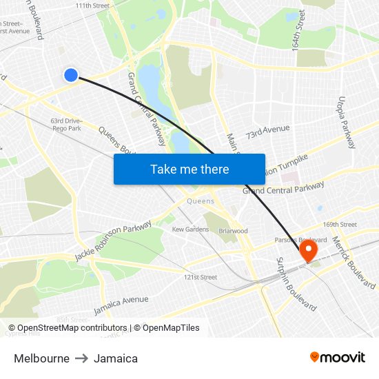 Melbourne to Jamaica map