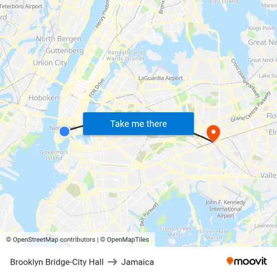 Brooklyn Bridge-City Hall to Jamaica map