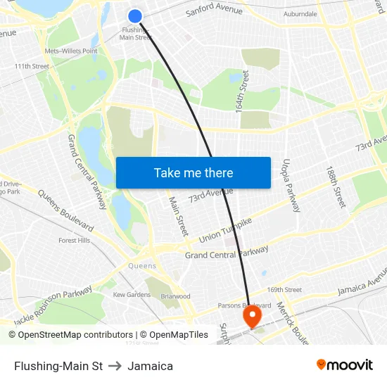Flushing-Main St to Jamaica map