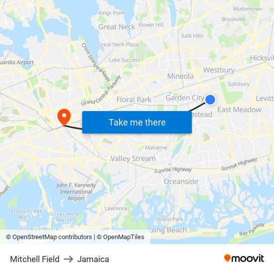 Mitchell Field to Jamaica map