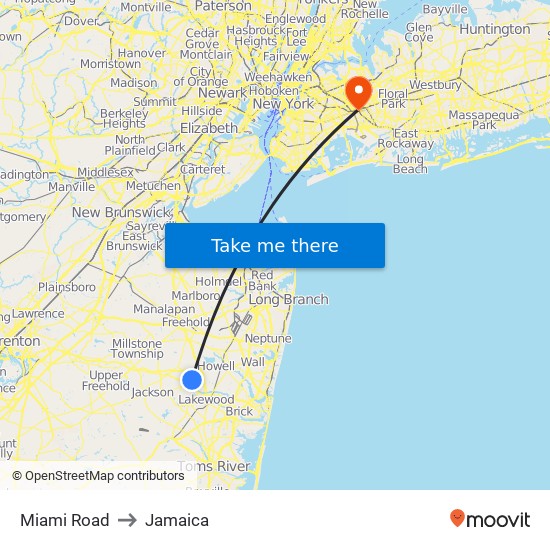 Miami Road to Jamaica map