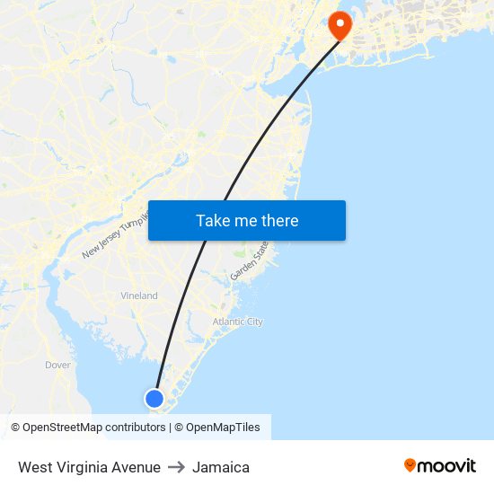 West Virginia Avenue to Jamaica map