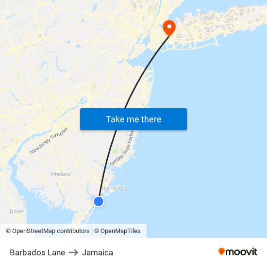 Barbados Lane to Jamaica map