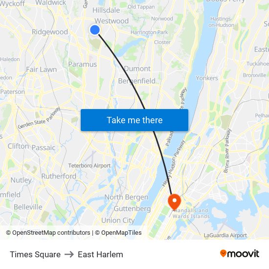 Times Square to East Harlem map