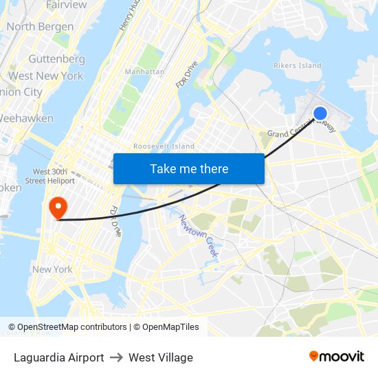 Laguardia Airport to West Village map