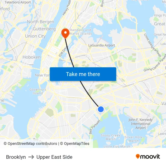 Brooklyn to Upper East Side map