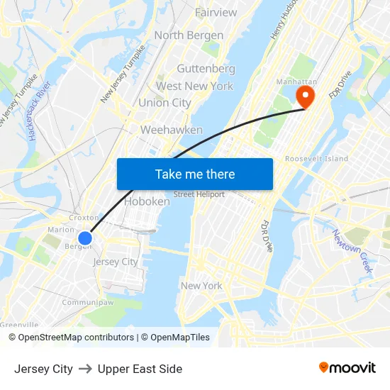 Jersey City to Upper East Side map