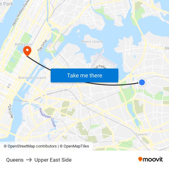 Queens to Upper East Side map