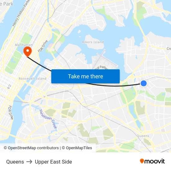 Queens to Upper East Side map