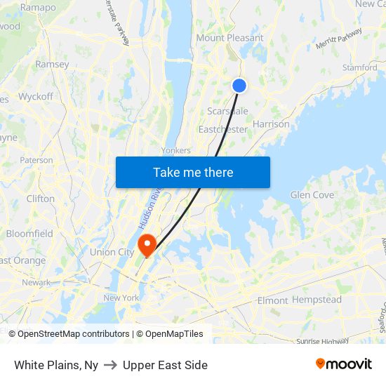 White Plains, Ny to Upper East Side map