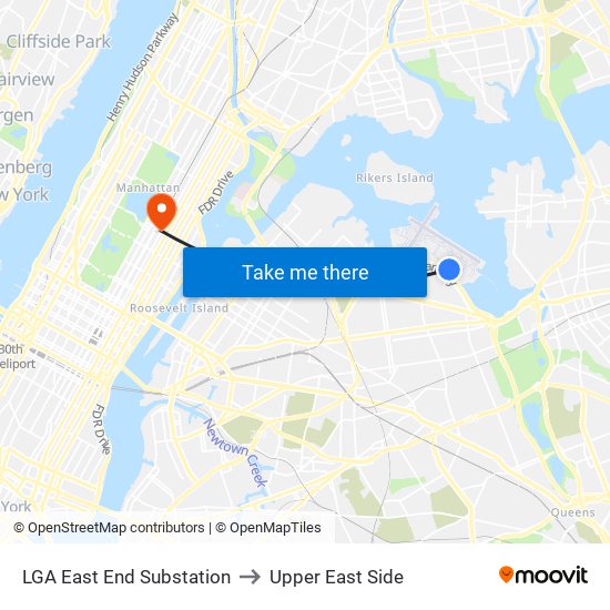LGA East End Substation to Upper East Side map