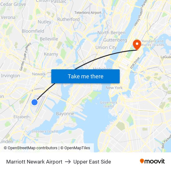 Marriott Newark Airport to Upper East Side map