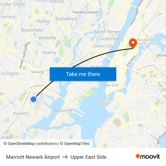 Marriott Newark Airport to Upper East Side map