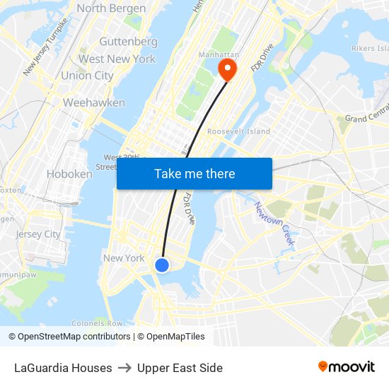 LaGuardia Houses to Upper East Side map