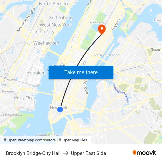 Brooklyn Bridge-City Hall to Upper East Side map