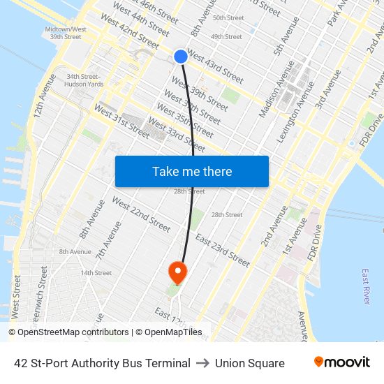 42 St-Port Authority Bus Terminal to Union Square map