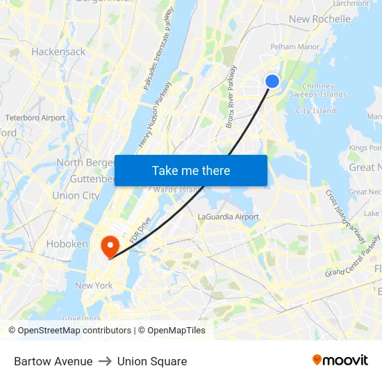 Bartow Avenue to Union Square map