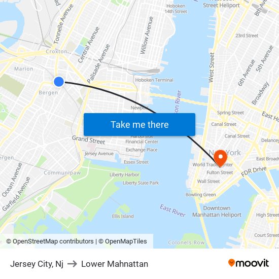 Jersey City, Nj to Lower Mahnattan map