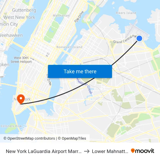 New York LaGuardia Airport Marriott to Lower Mahnattan map