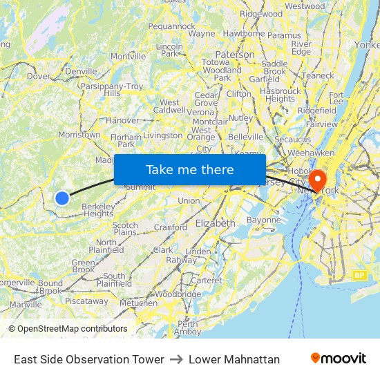 East Side Observation Tower to Lower Mahnattan map