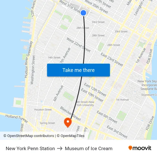 New York Penn Station to Museum of Ice Cream map