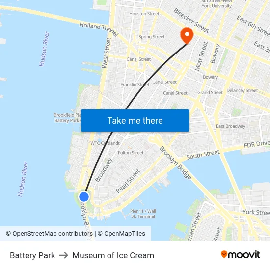 Battery Park to Museum of Ice Cream map