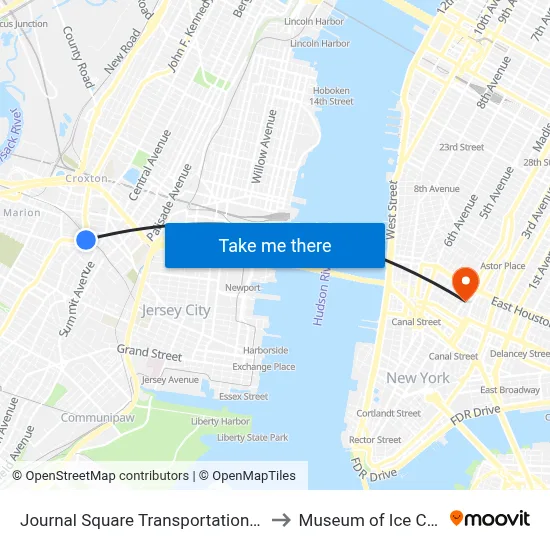 Journal Square Transportation Center to Museum of Ice Cream map