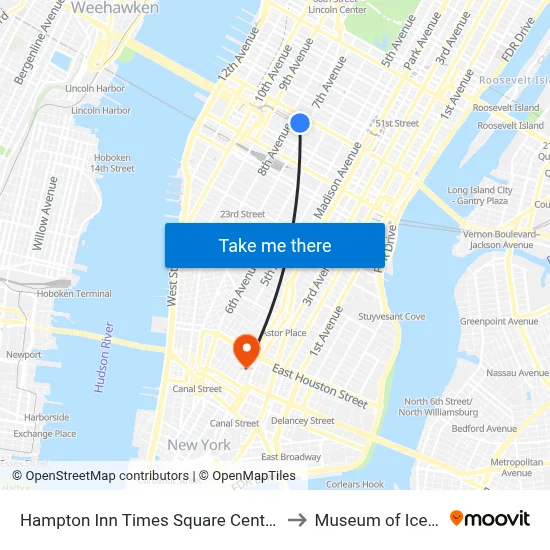 Hampton Inn Times Square Central New York to Museum of Ice Cream map