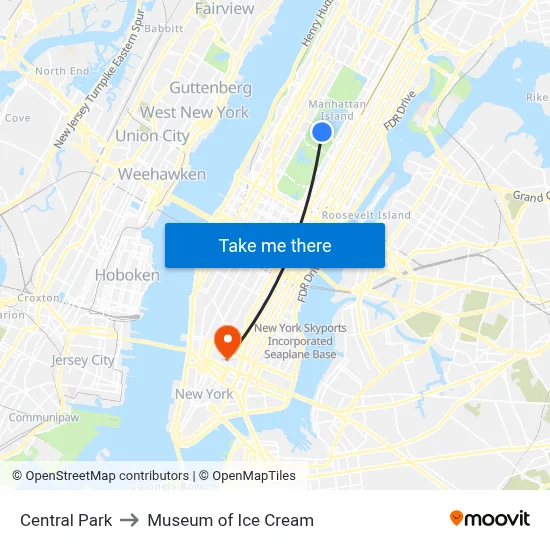 Central Park to Museum of Ice Cream map