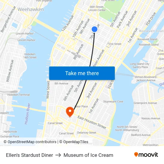 Ellen's Stardust Diner to Museum of Ice Cream map