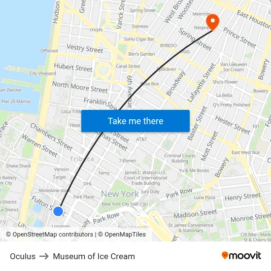 Oculus to Museum of Ice Cream map