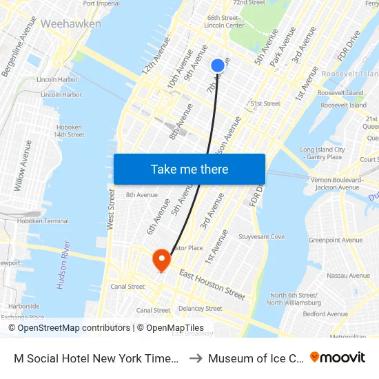 M Social Hotel New York Times Square to Museum of Ice Cream map
