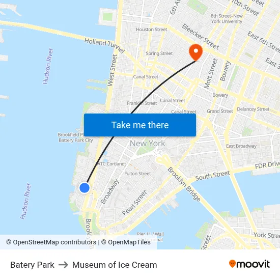 Batery Park to Museum of Ice Cream map