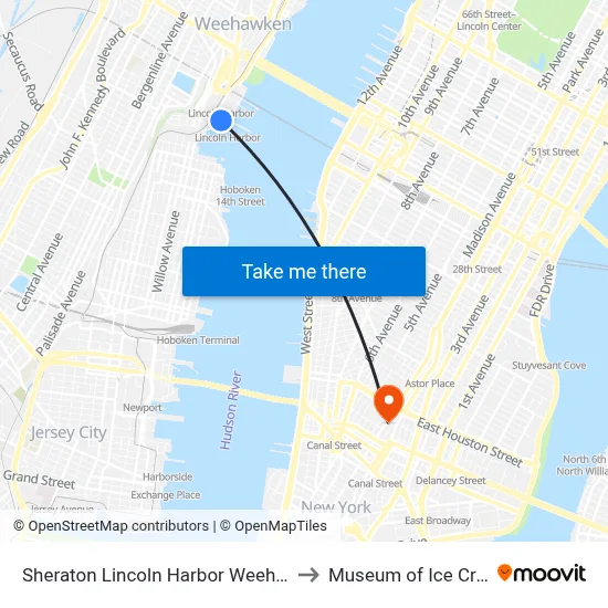 Sheraton Lincoln Harbor Weehawken to Museum of Ice Cream map